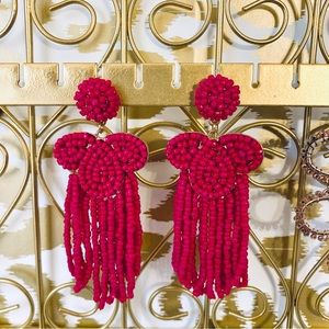 Hot pink beaded dangle earrings